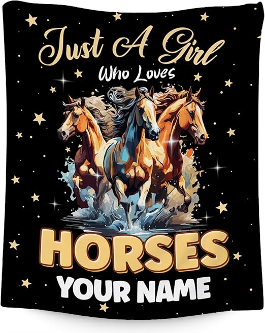 Custom Horse Blanket - 50x60 Inches Cute Throw Blanket for Kids - Black Soft Fuzzy Blankets for Couch & Office