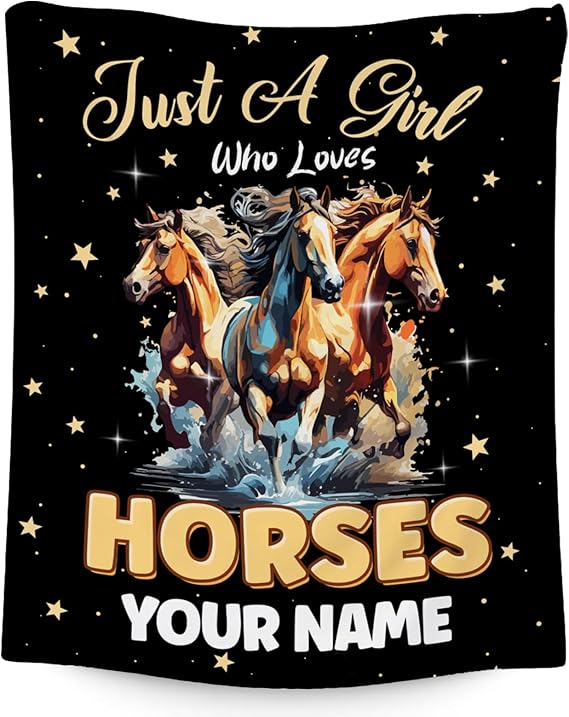 Custom Horse Blanket - 50x60 Inches Cute Throw Blanket for Kids - Black Soft Fuzzy Blankets for Couch & Office