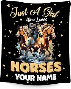 Custom Horse Blanket - 50x60 Inches Cute Throw Blanket for Kids - Black Soft Fuzzy Blankets for Couch & Office