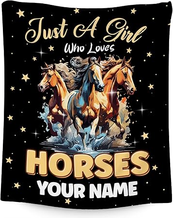 Custom Horse Blanket - 50x60 Inches Cute Throw Blanket for Kids - Black Soft Fuzzy Blankets for Couch & Office