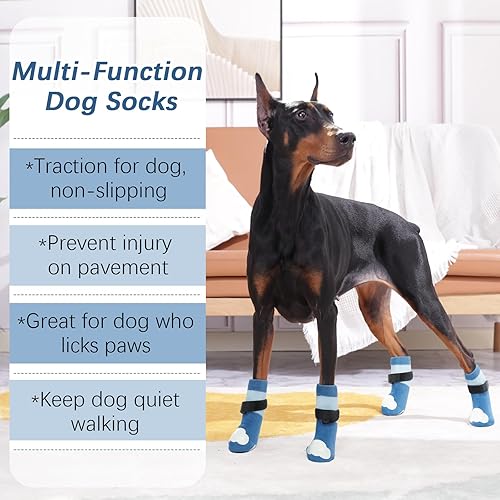 Miniatura 7 de Kuoser Calcetines para perros grandes, calcetines antideslizantes de doble cara para suelos de madera dura, calcetines de tracción suaves para
