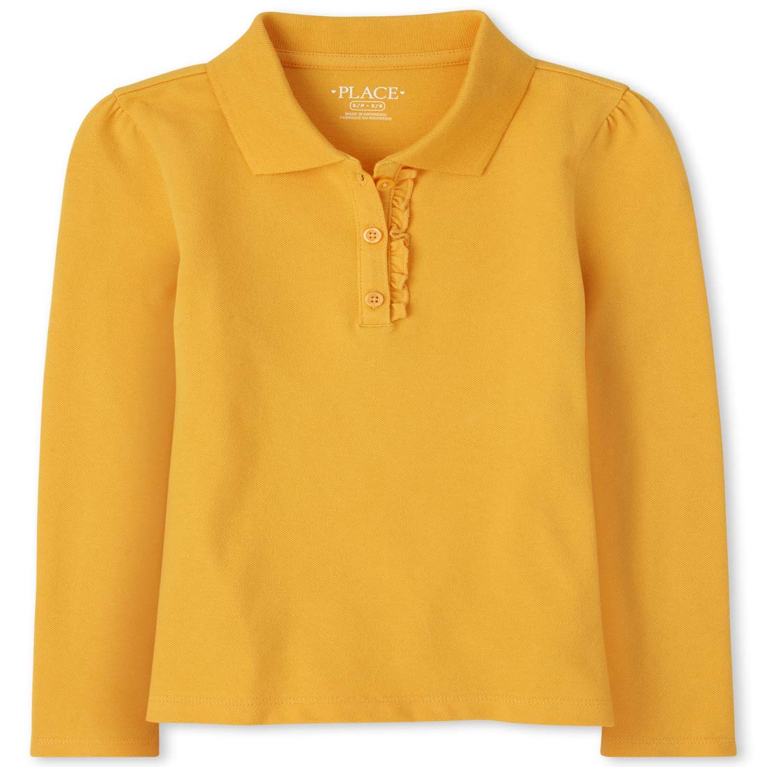 The Children's Place Girls Yellow Pencil Uniform Long Sleeve Ruffle Pique Polo Shirt, L 10 12 Us