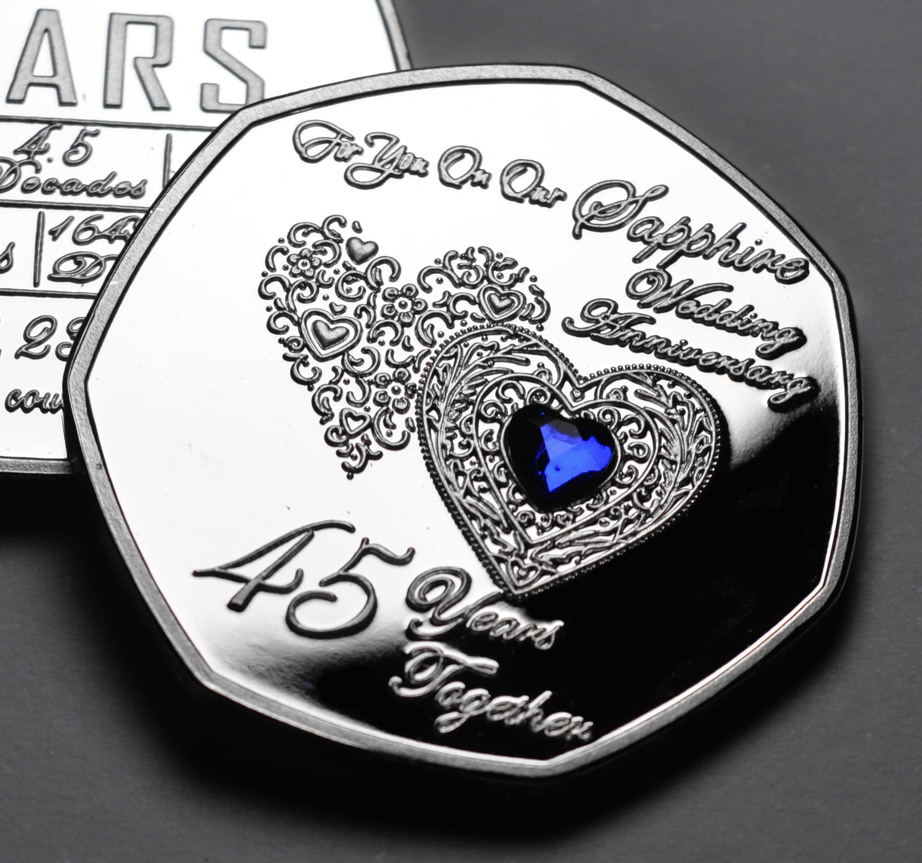 The Commemorative Coin Company Silver For You On Our 45Th Sapphire Wedding Anniversary Commemorative. Inlaid Gemstone. Gift/Present. Marriage/Congratulations. 45 Years Together