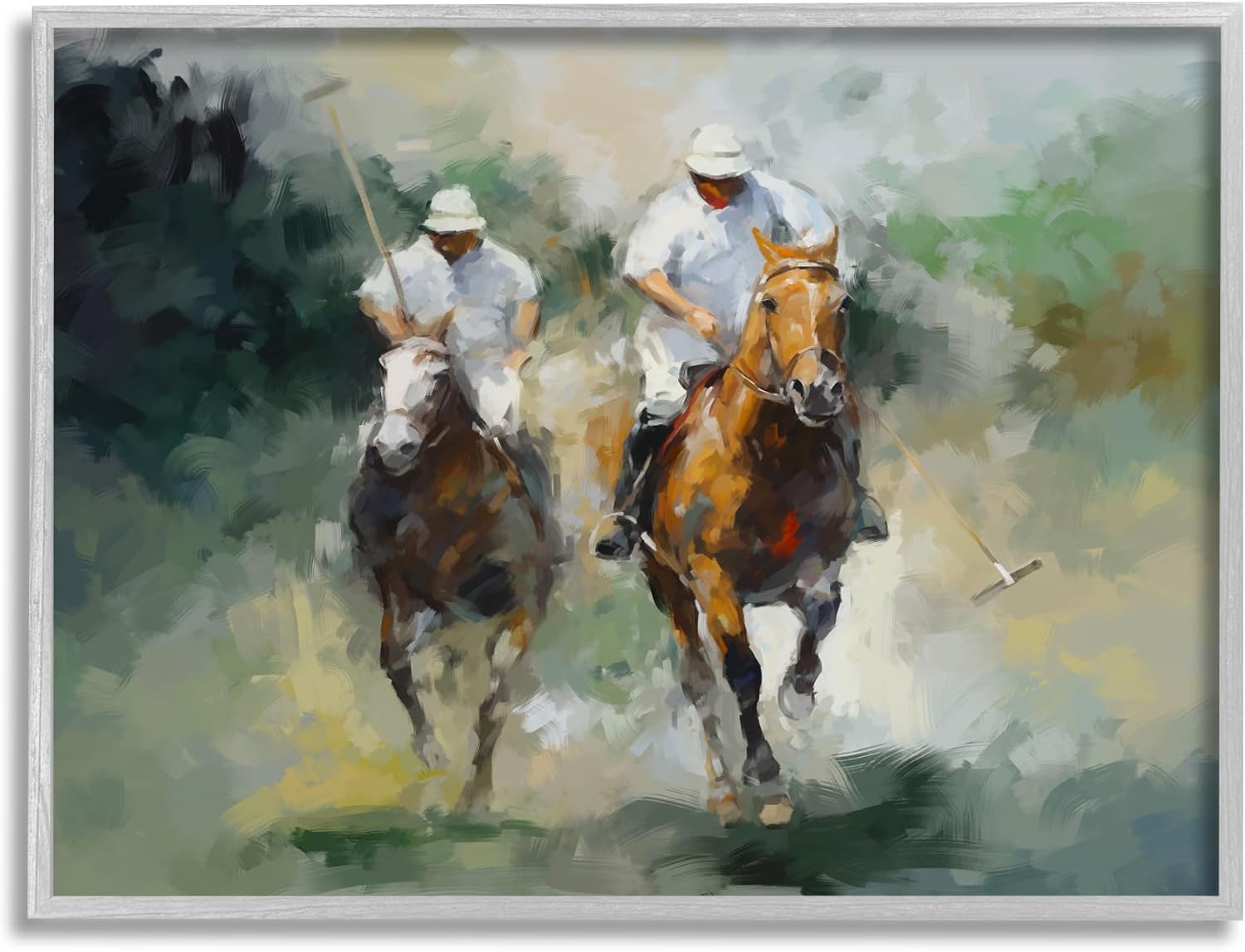 Gray Framed Polo Players on Horses Giclee Art Print