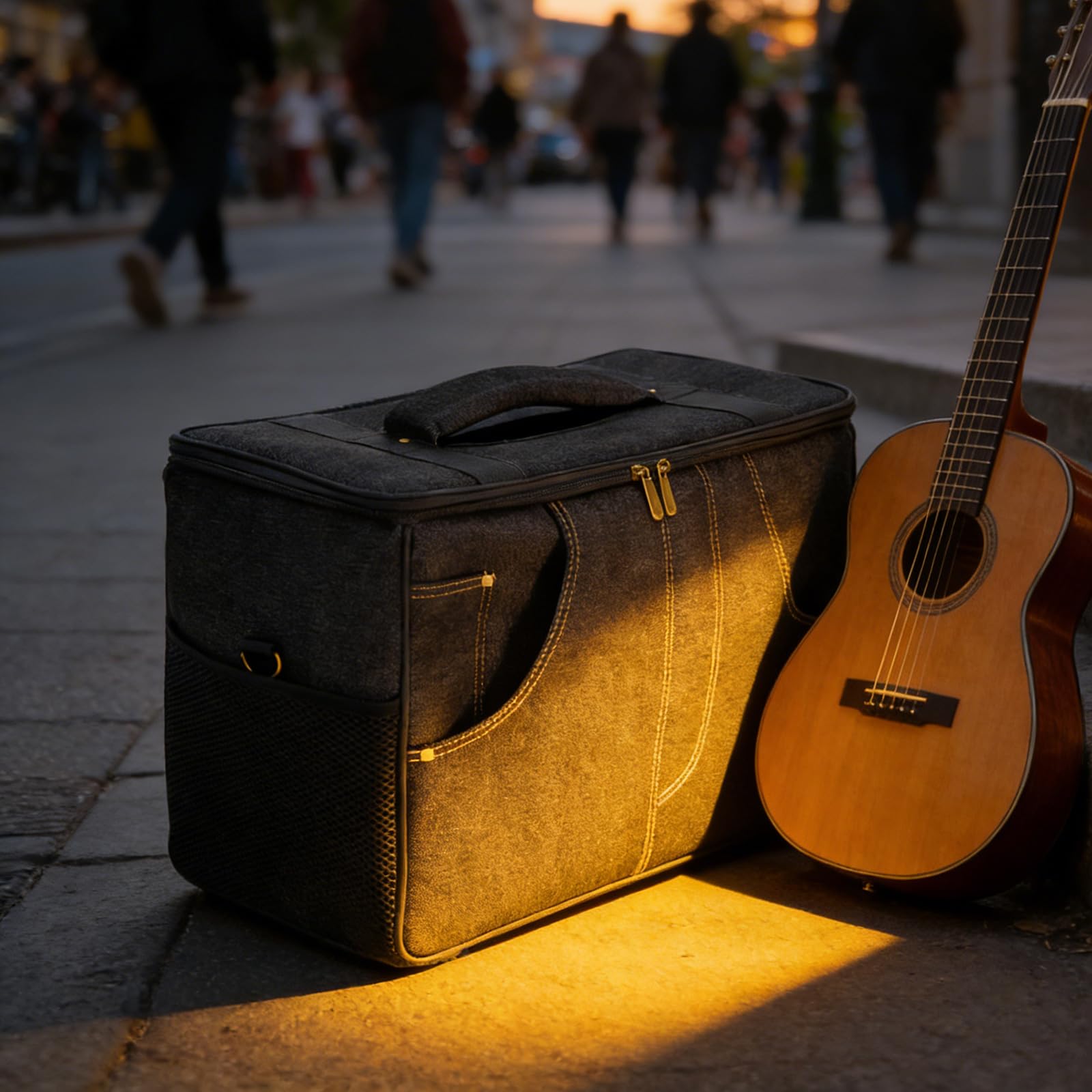 Funda portátil para altavoz de guitarra, forro amortiguador, asas reforzadas, base de goma, transporte seguro, almacenamiento, funda amplificadora de guitarra