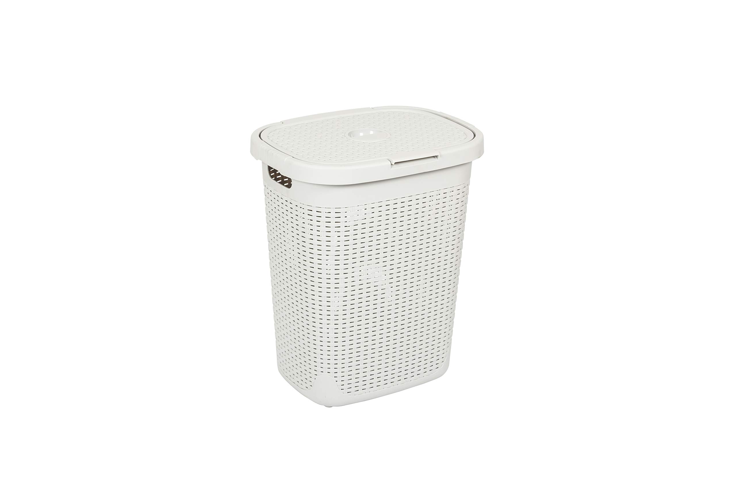 Addis Faux Rattan 50 Litre Family Laundry Clothes Washing Hamper Bin with Lid, Mineral Light, Minerial Grey, Single