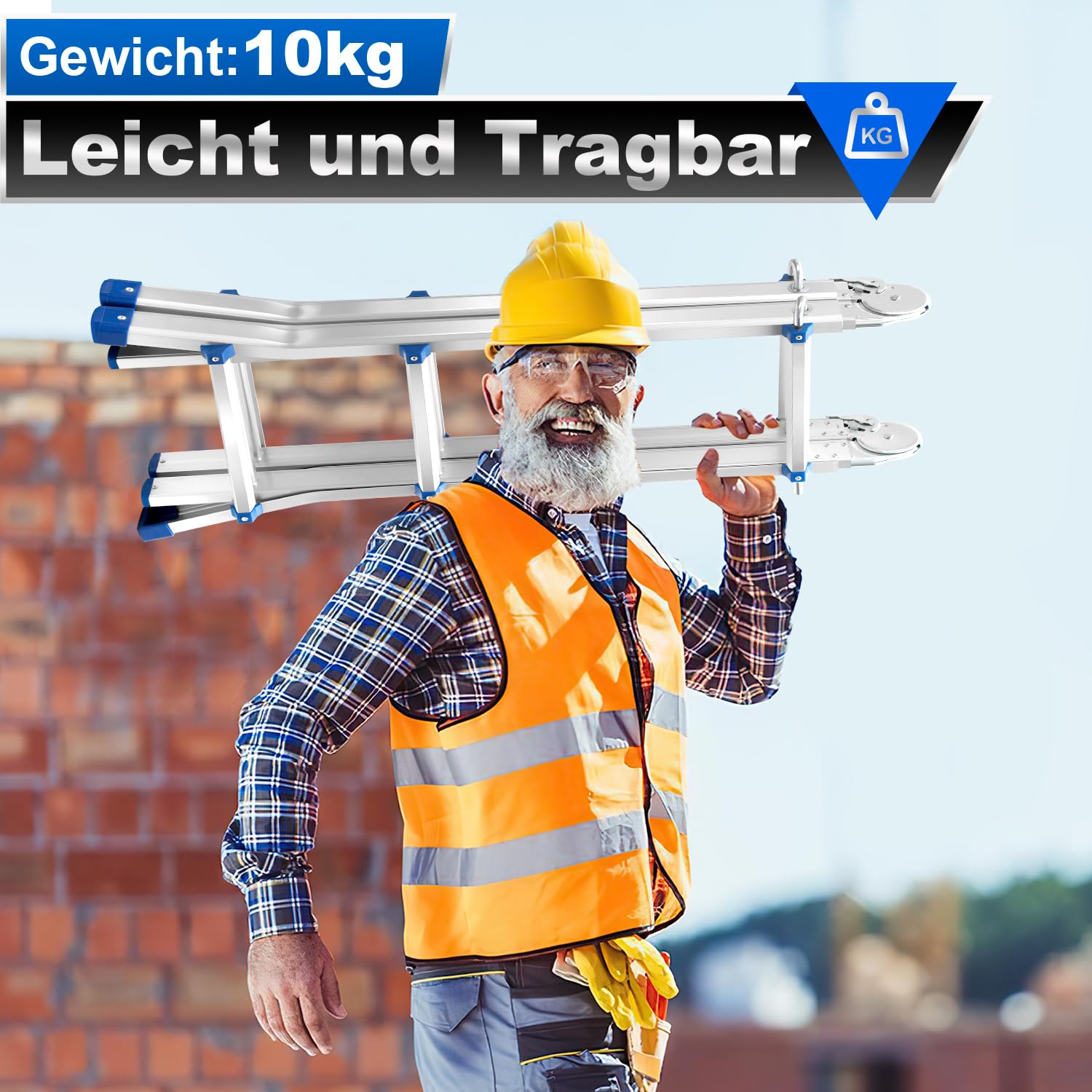 Eulenke Teleskopleiter Aluleiter 4.02m 4x4 Sprossen Mehrzweckleiter, 4 in 1 Klappleiter 150 kg Belastbarkeit, Anlegeleiter, Treppenleiter, Bockleiter, Schiebeleiter