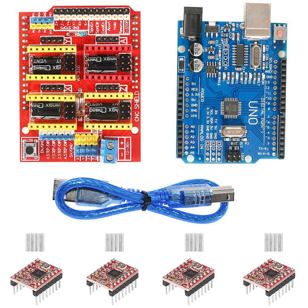 CNC Shield Controller Kit V3.0 with Rduino UNO R3 Compatible Board and 4 A4988 Stepper Motor Drivers with Heatsinks for 3D Printer GRBL Automation Milling & Engraving Projects-image-18