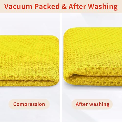 Miniatura 7 de Homaxy Paños de cocina de 100% algodón con tejido de gofre, ultra suaves, absorbentes, de secado rápido, 12 x 12 pulgadas, paquete de 6, amarillo