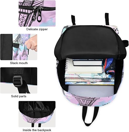 Miniatura 3 de ODAWA Eiffel Tower Dancing - Mochila para niñas pequeñas con lonchera, mochila escolar de jardín de infantes, Patrón moderno de la Torre Eiffel,