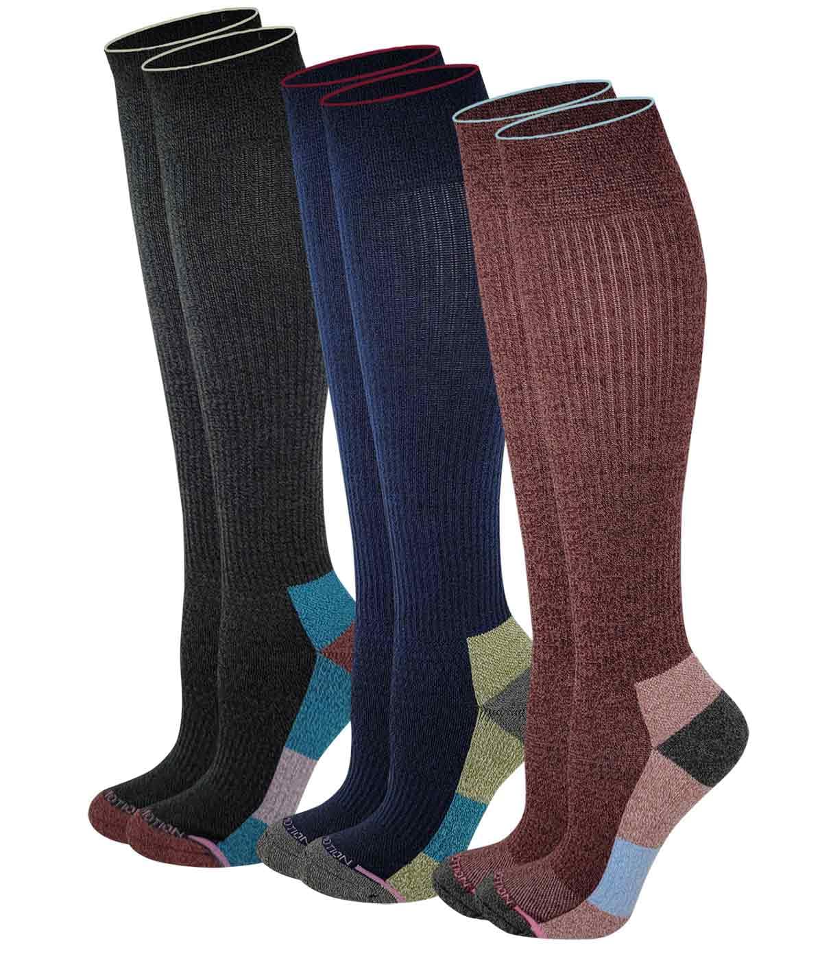 Dr. Motion Compression Knee High Socks (3 Pairs), Arch Support Outdoor Running Hiking Socks for Women (US, Numeric, 9, 11, Regular, Regular, AST#3)