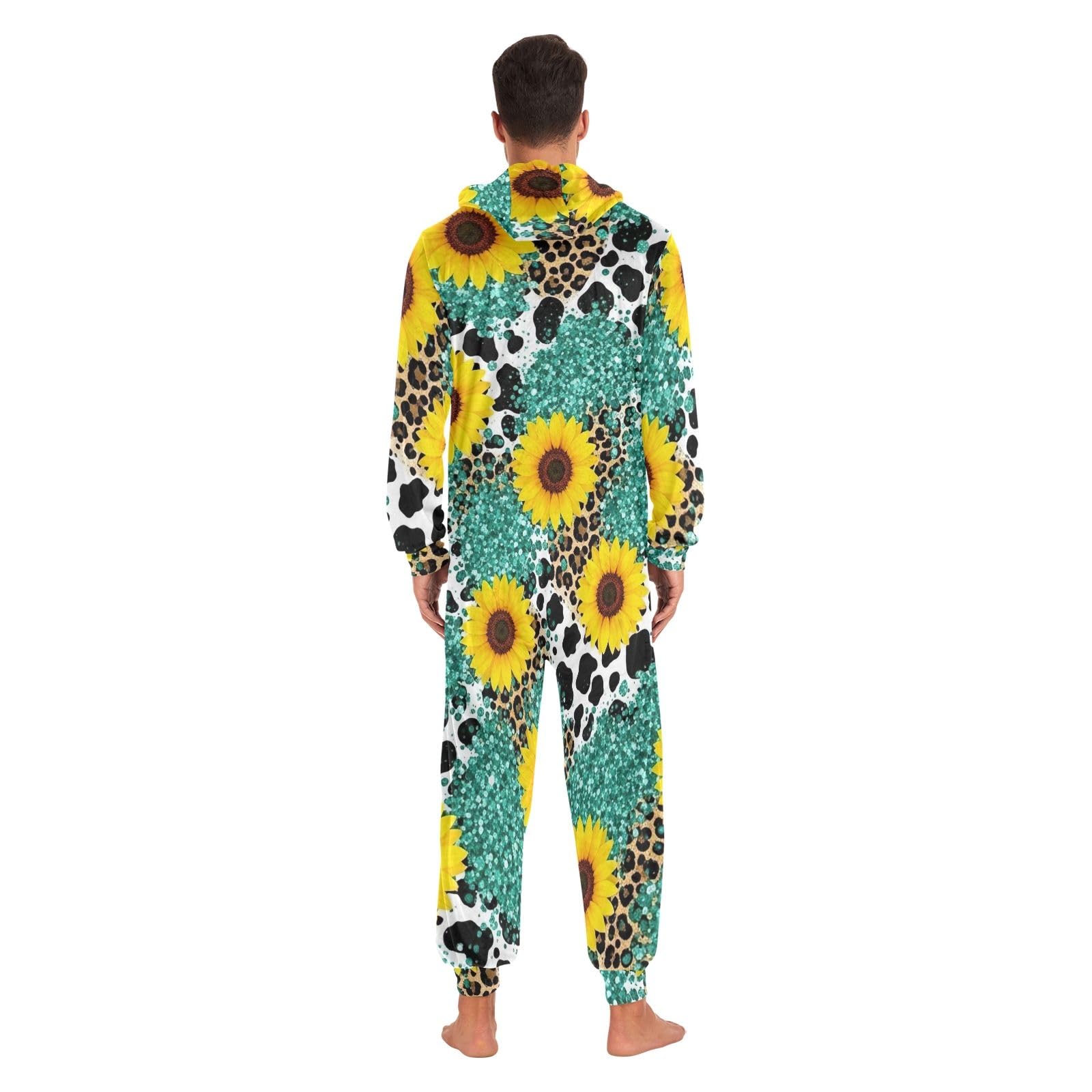 Sunflowers Leopard Print Adulto Uomini Donne Tutina, Peluche Unisex Adulto Loungewear