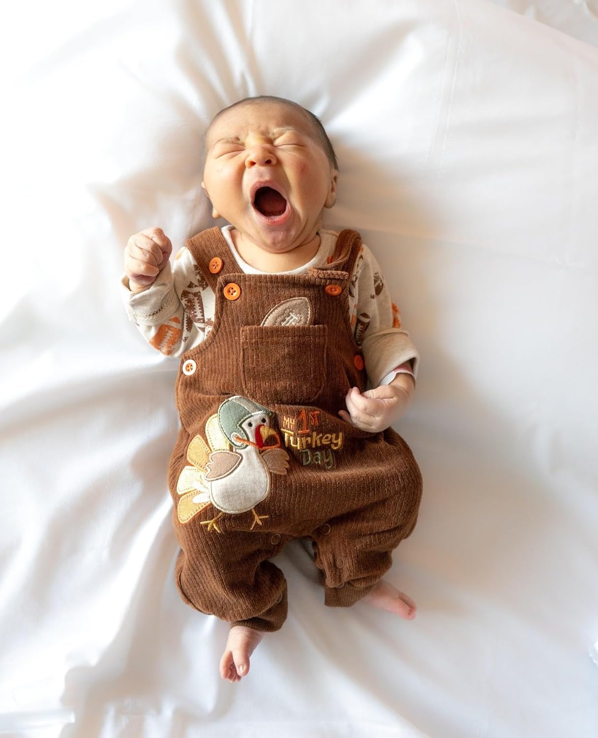 YOKJZJD Newborn Infant Baby Boy Girl Thanksgiving Outfit Turkey Suspender Pants Corduroy Bib Overalls Jumpsuit Fall Clothes - Image 2