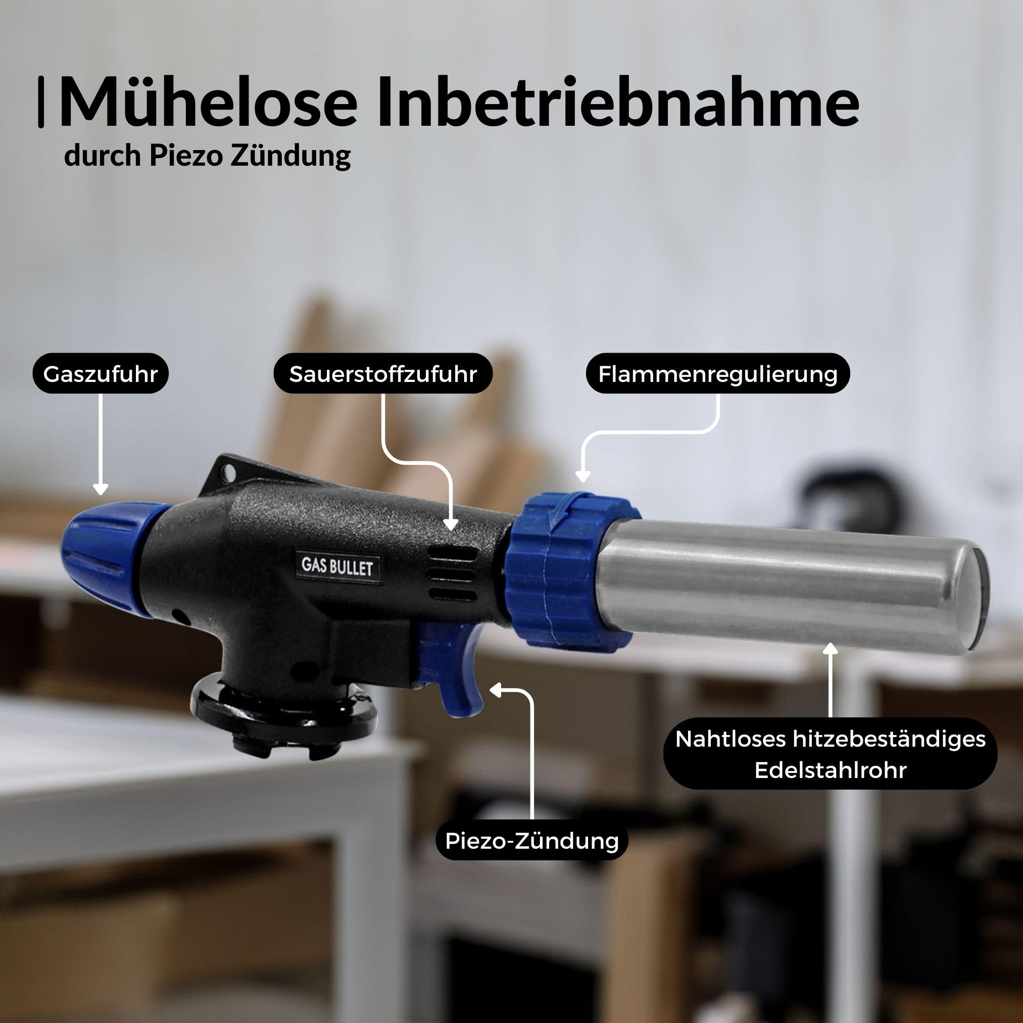 Lötbrenner 360° für Unkrautbrennen, Löten, Flambieren, DIY Projekte | geeignet für Bajonett Ventil Kartuschen (227g) | Schweißbrenner, Bunsenbrenner (Lötbrenner + 28 Kartuschen)