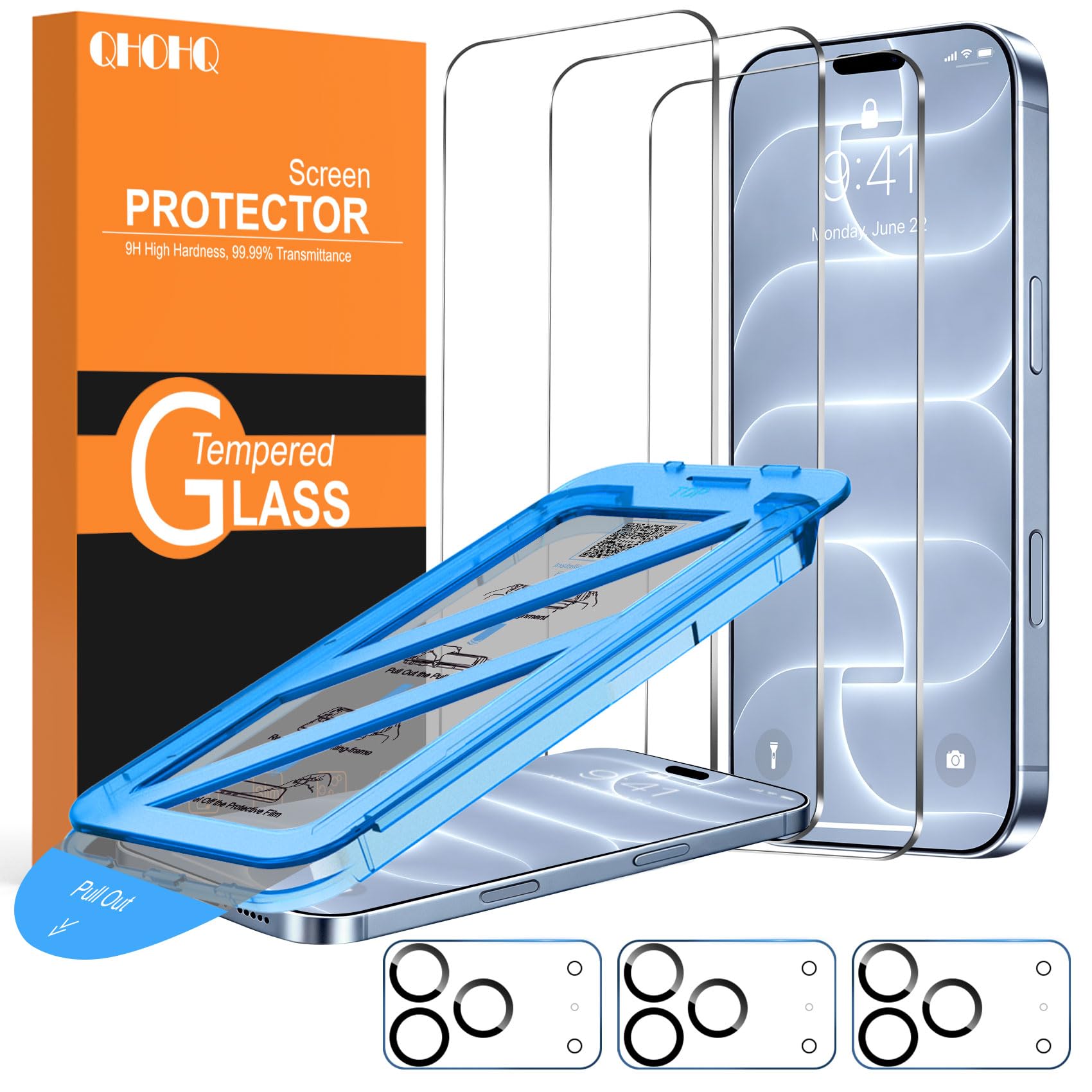 QHOHQ für iPhone 18 Pro für Panzerglas, 9H+ Schutzfolie, 3+3 Stück