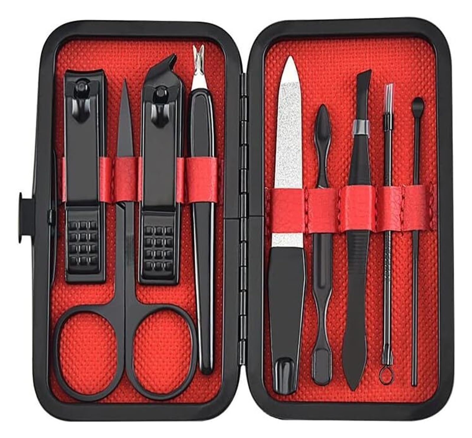 Kit de manucure, Coupe-Ongles Professionnel, Ciseaux, Pince à épiler, Cure-Oreilles, Outils Multifonctions pour Le Soin Quotidien des Mains et des Pieds (Rouge)
