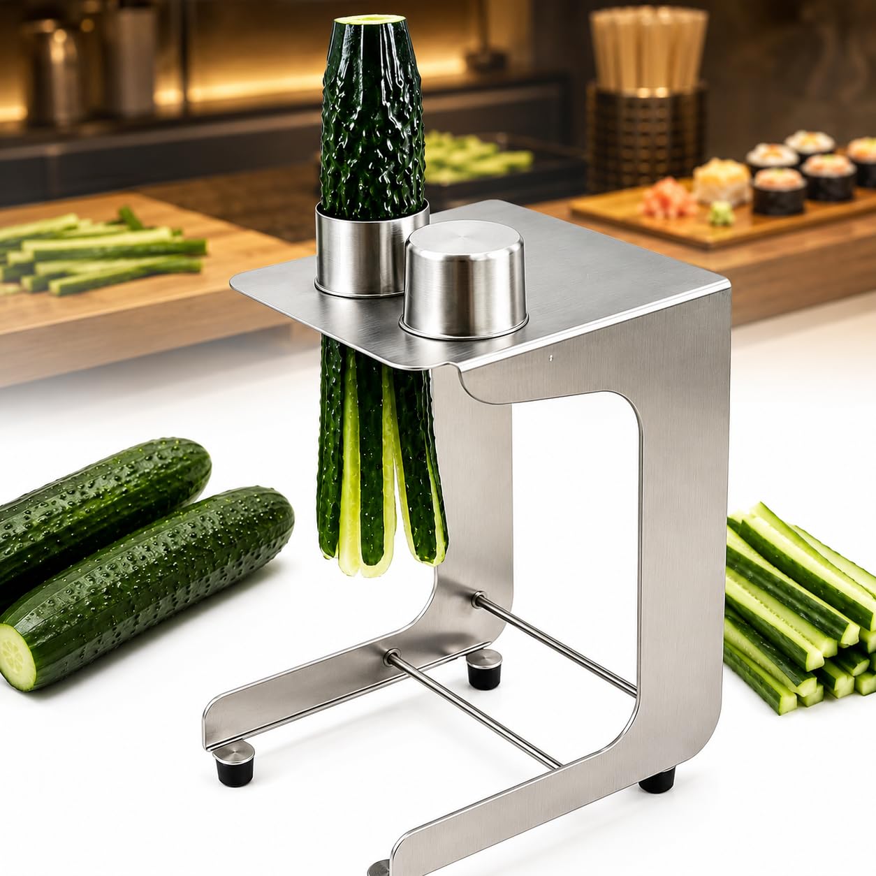 TsoLay Manual Cucumber Cutter, Handy Carrot Stick Cutter Tool with 2 Blades 8-cut/10-cut, Cutting 10 Slices/Minute and Diameter 45mm, Efficient Slicing & Automatic Seed Removal for Cooking
