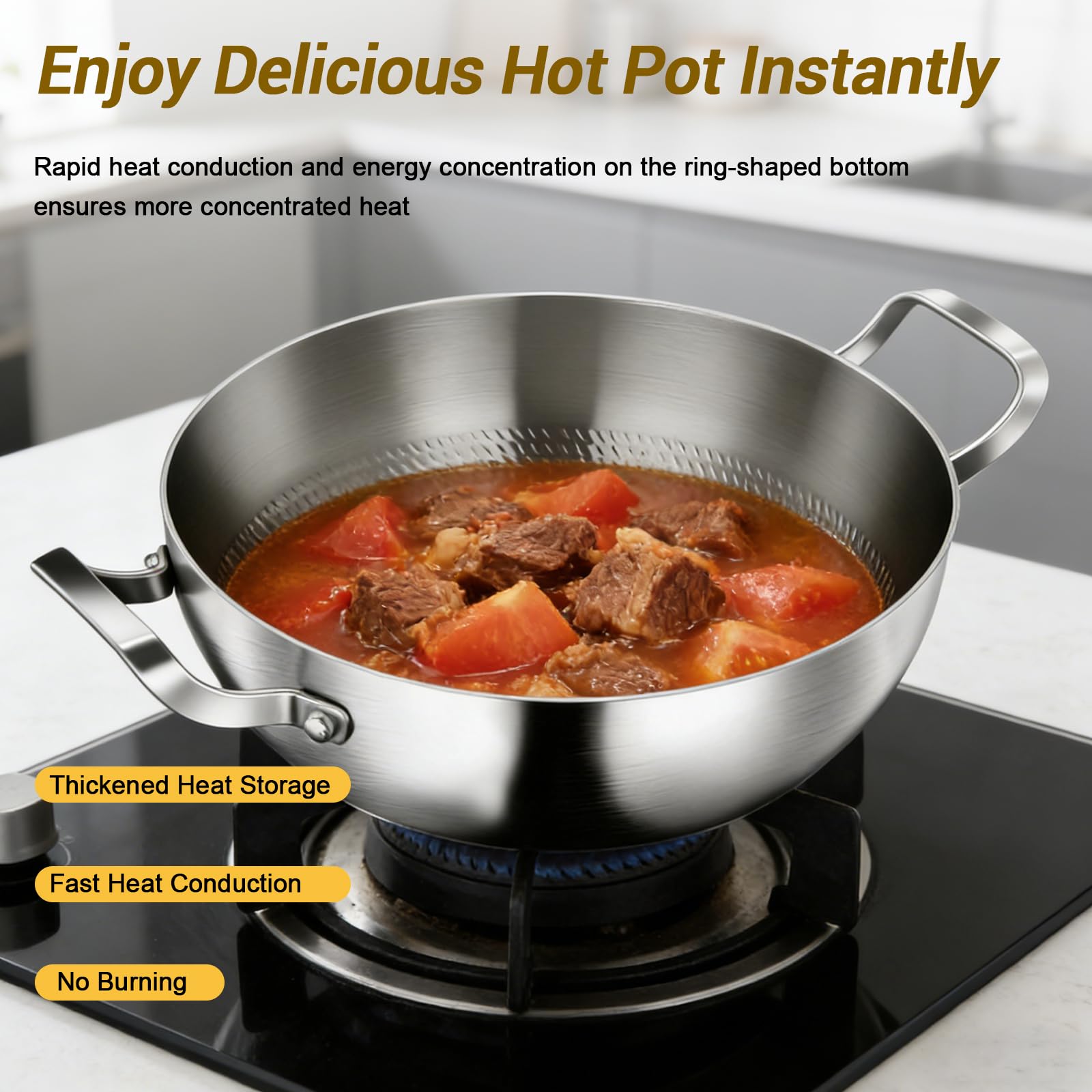 Sartén de titanio honda con tapa,olla sopera de titanio martillado 28 cm | mango doble, plano, revestimiento antiadherente, sartén con borde alto, compatible con inducción y todos los tipos de cocina