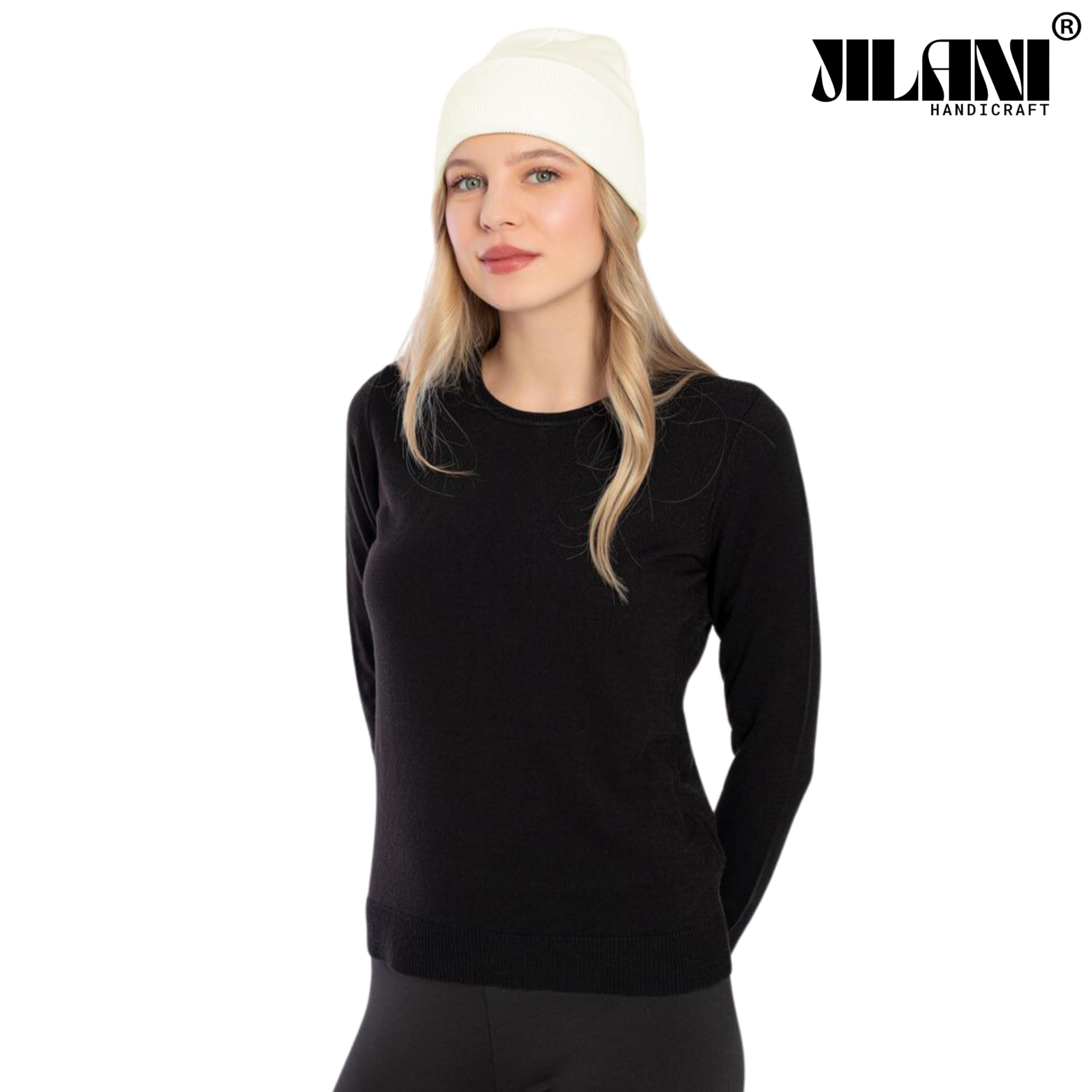 JILANI HANDICRAFT Soft Multicolor Winter Hats, Knitted Beanie Hats for Women & Men Knit Cuffed Beanies Women Plain Beanies, Cream, One Size 3