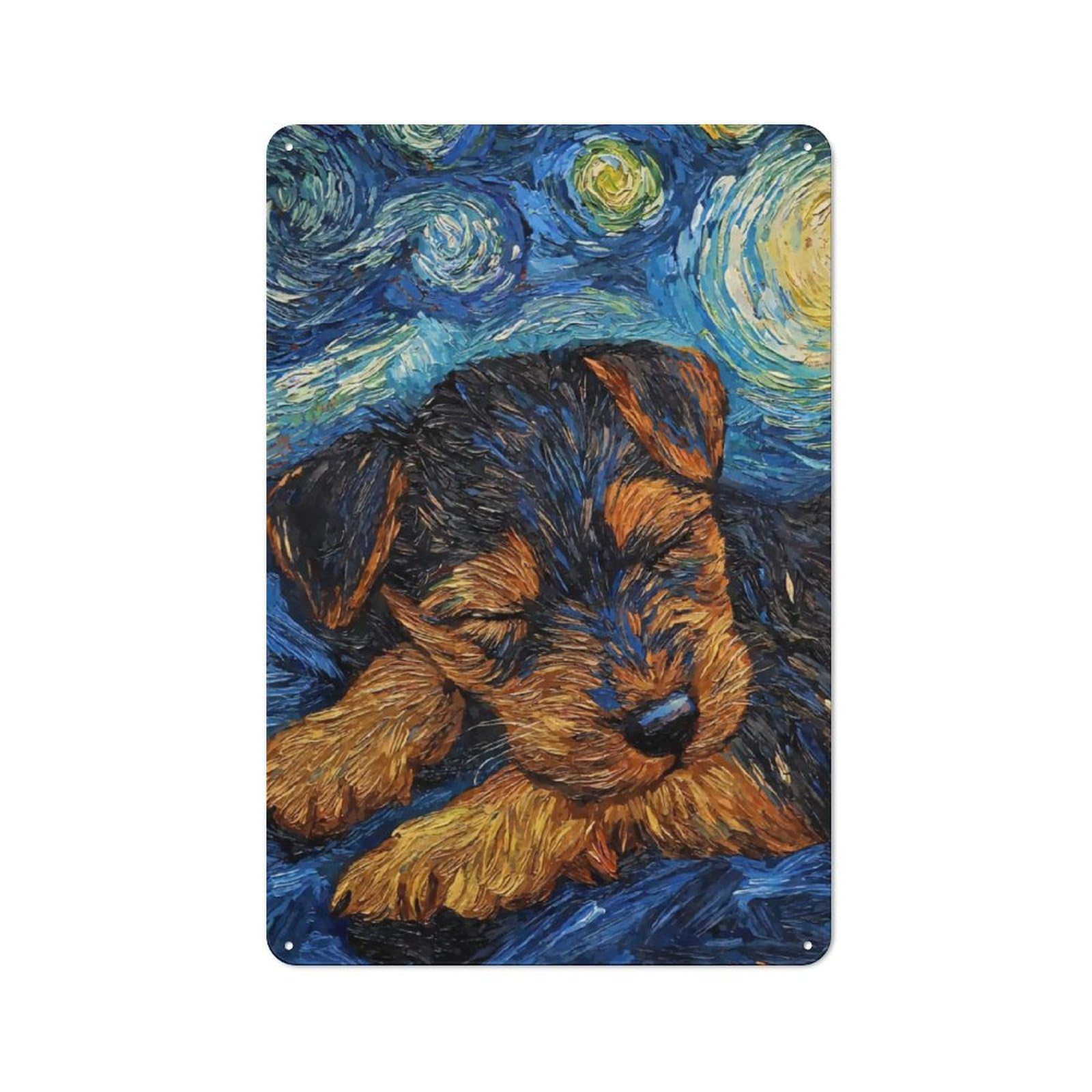 Junmoney Welsh Terrier Puppy Starry Night Vintage Tin Sign 30X20cm With For Guest Room Or Hallway, For Themed Room Decoration, For Vintage Wall Decor Fans