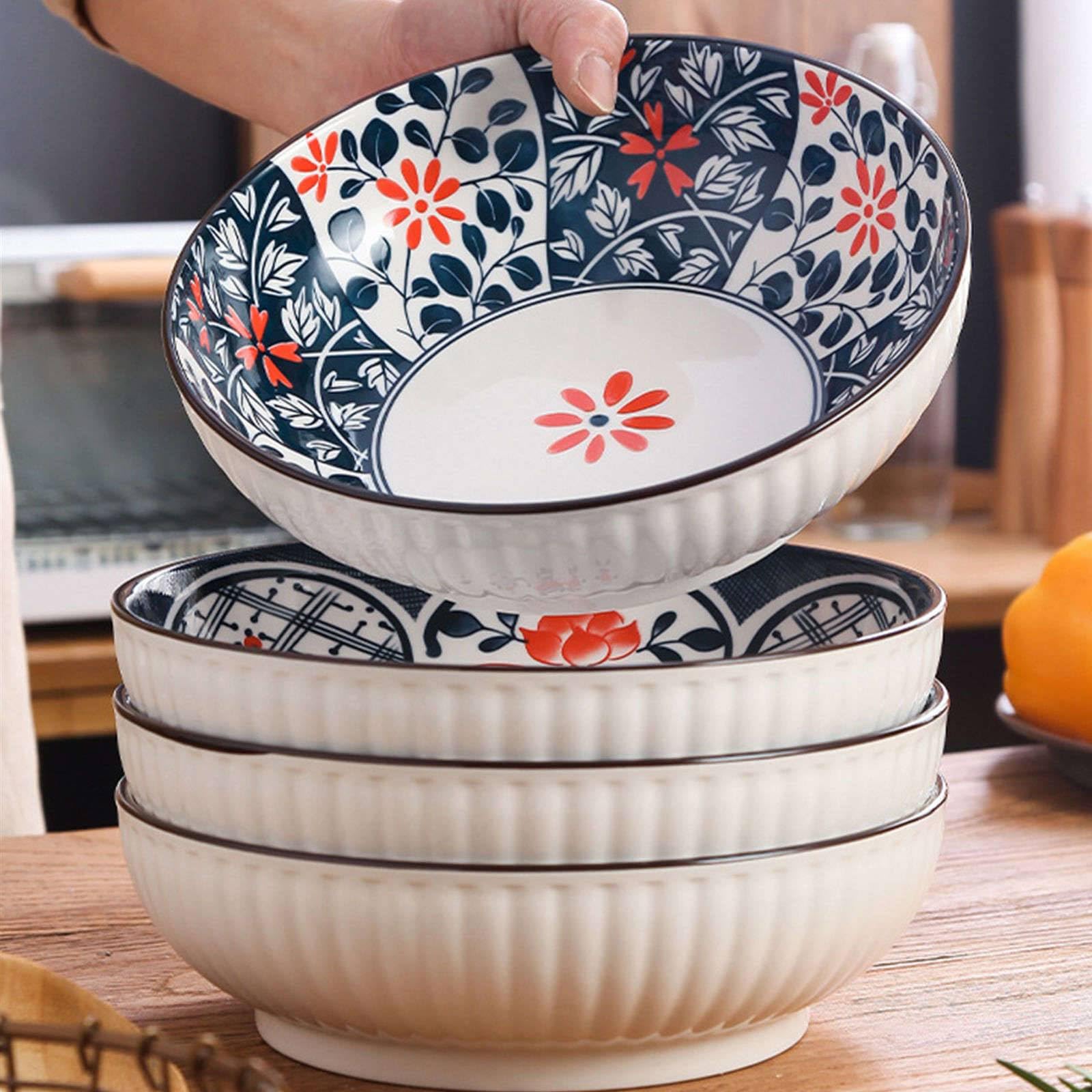 Ensaladera Grande de cerámica, tazón Grande para Servir, tazón apilable para Pasta de 35 oz, Juego de 2 Platos para Ensalada, D-1600 ml