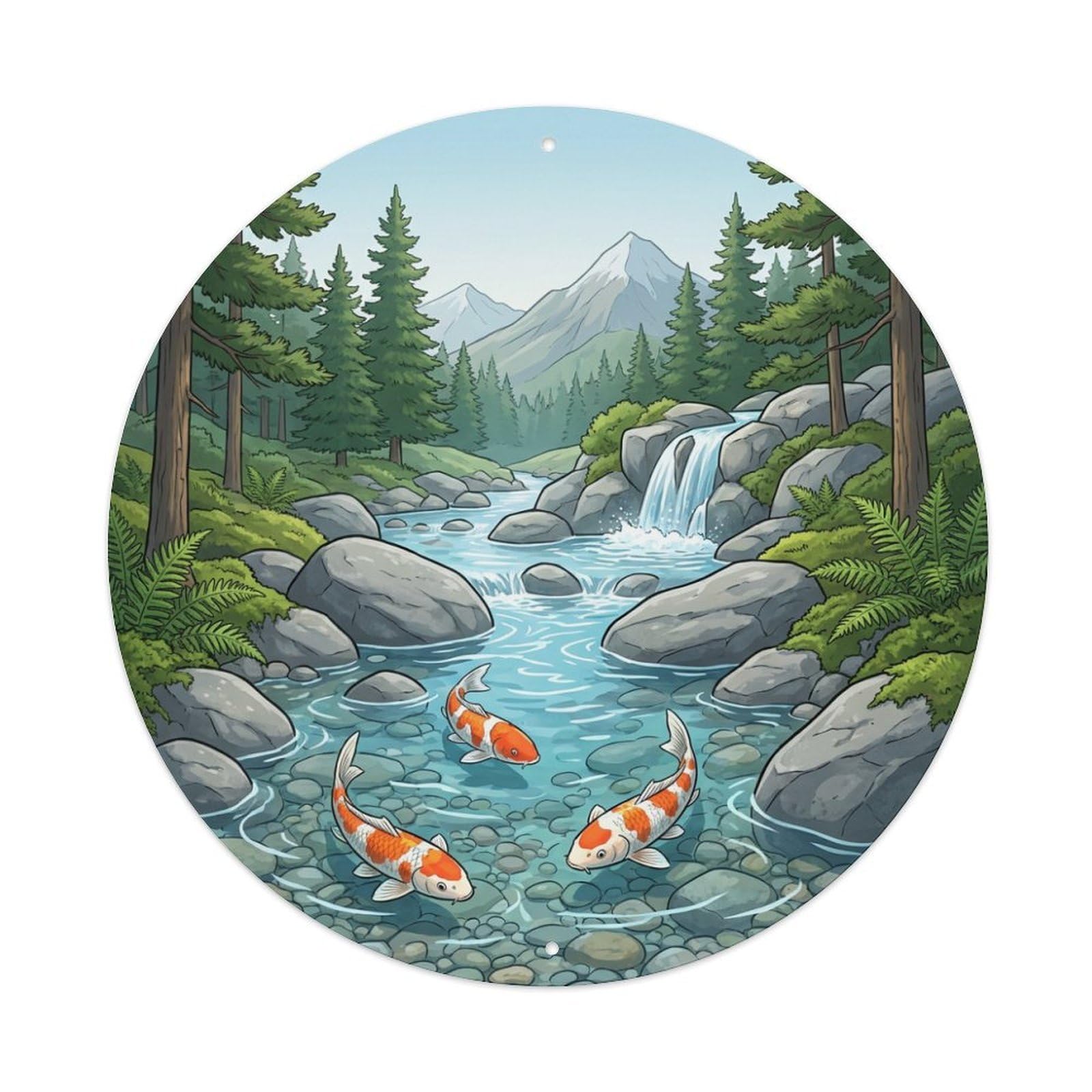 Galvaxio Style Japanese Koi Fish Mountain Stream Crystal Clear 1 Metal Tin Sign