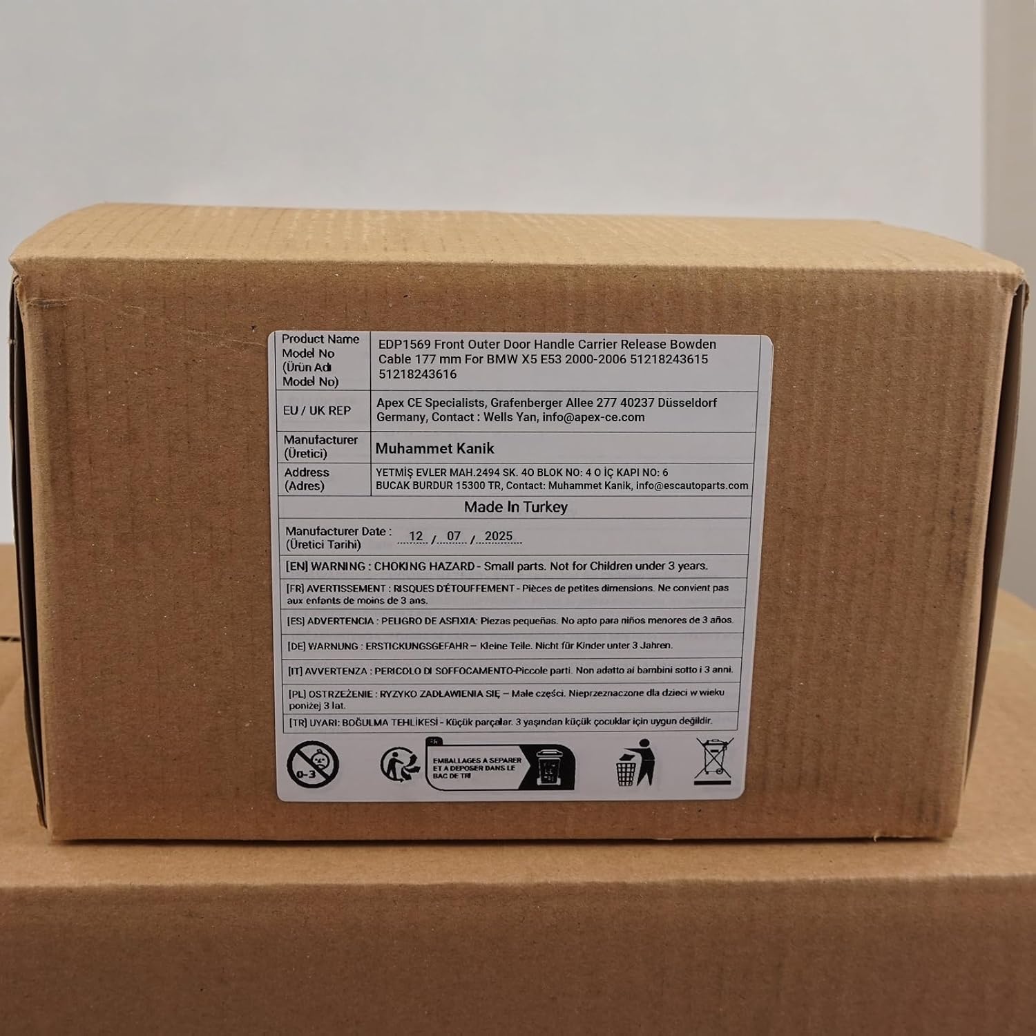 EDP1569 Front Outer Door Handle Carrier Release Bowden Cable 177 mm Compatible With B.M.W X5 E53 2000-2006 51218243615 51218243616