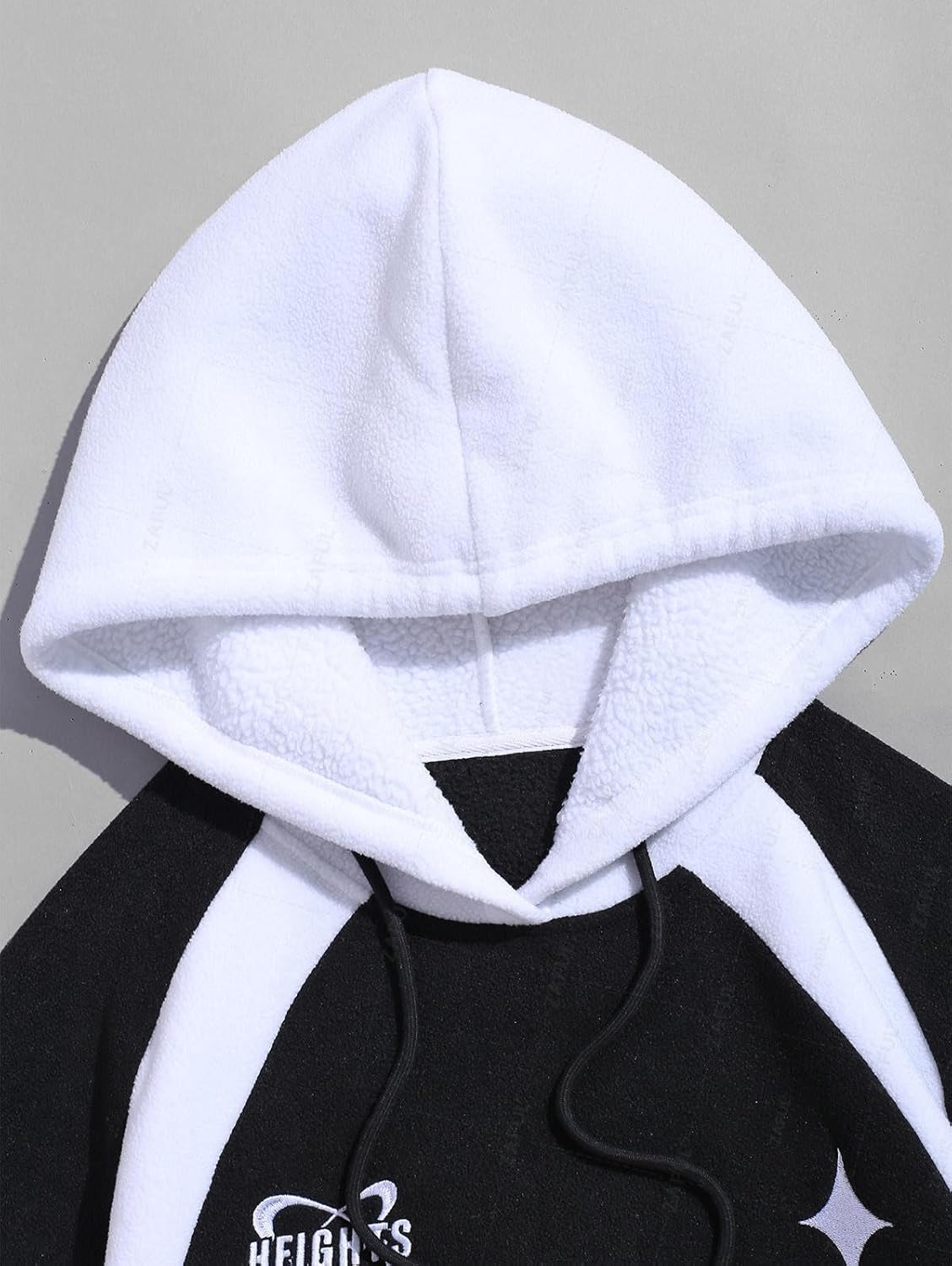 ZAFUL Men’s Fuzzy Embroidered Graphic Hoodie – Fluffy Faux Fur Fleece Pullover with Contrast Piping, Coffee Black White Green - Image 7