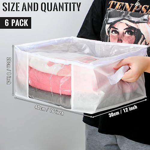 Miniatura 9 de 6 bolsas de almacenamiento transparentes con cremallera, contenedores de plástico para ropa, mantas, organizadores grandes con asas para ropa de