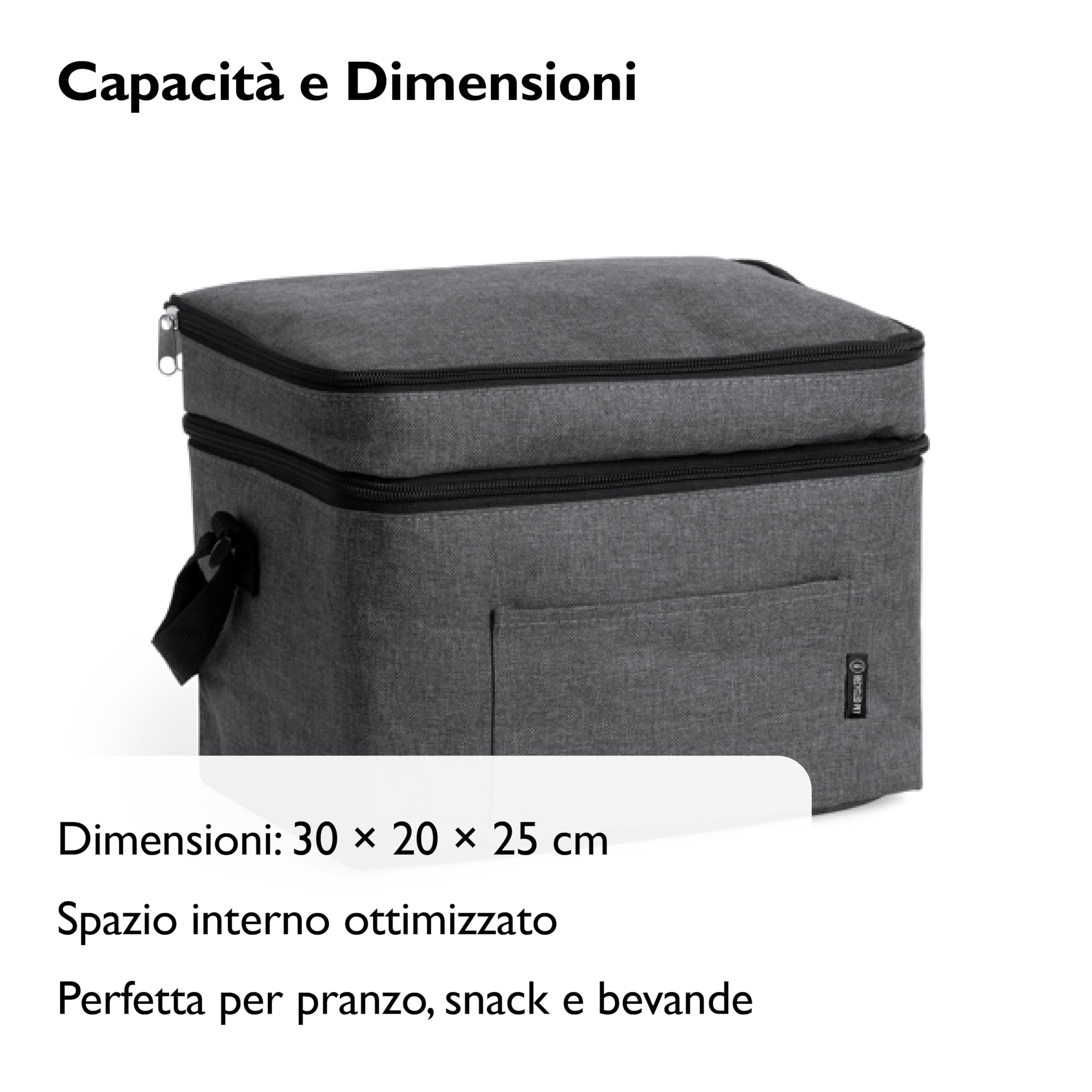 Generico Borsa Termica 30x20x25 cm con Zip e Tasca Frontale