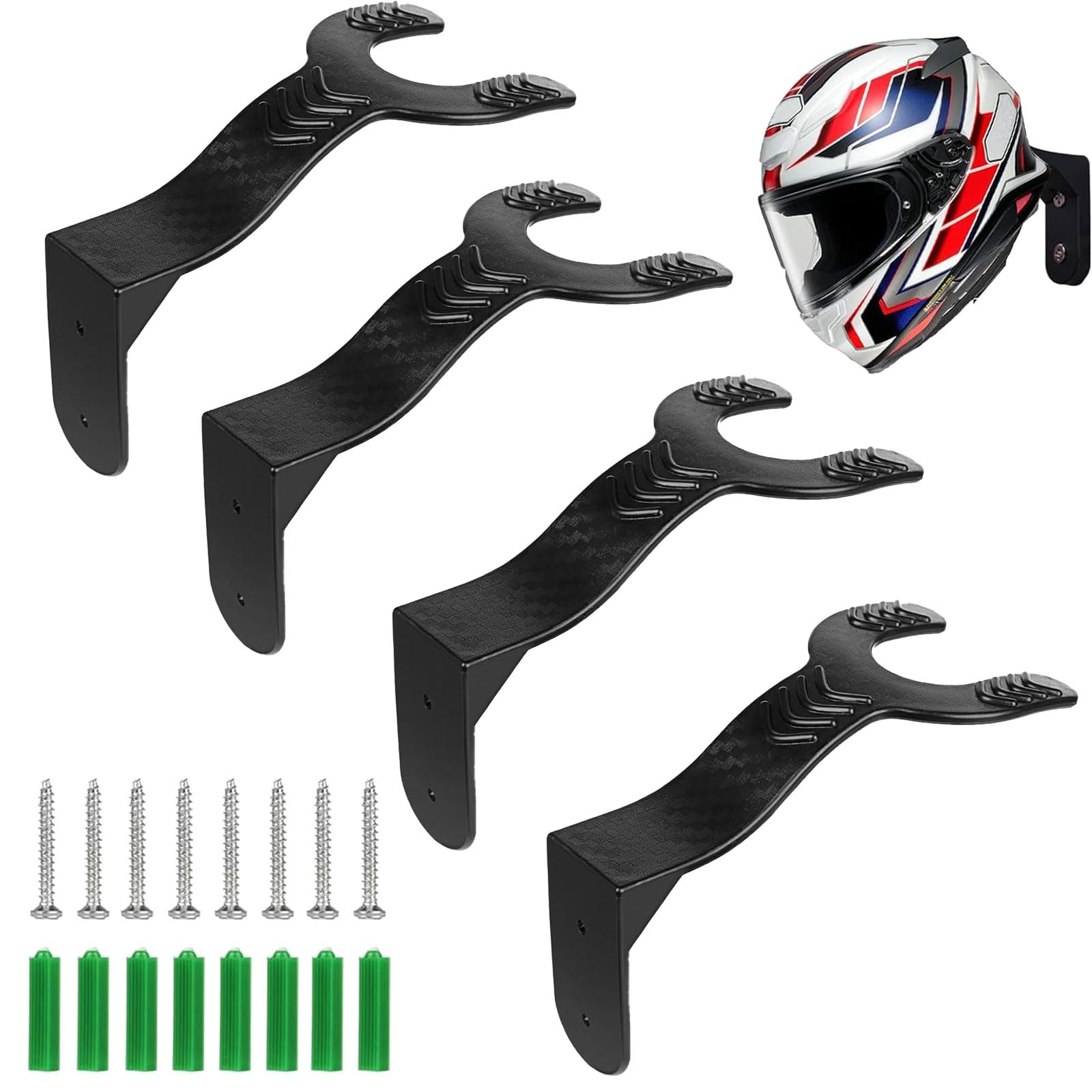 4 pezzi supporto da parete per casco da moto, supporto per casco con ganci, per appendere chiavi e casco da moto (nero)