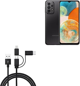 BoxWave Cable Compatible with Samsung Galaxy A23 5G UW - AllCharge 3-in-1 Cable - Jet Black