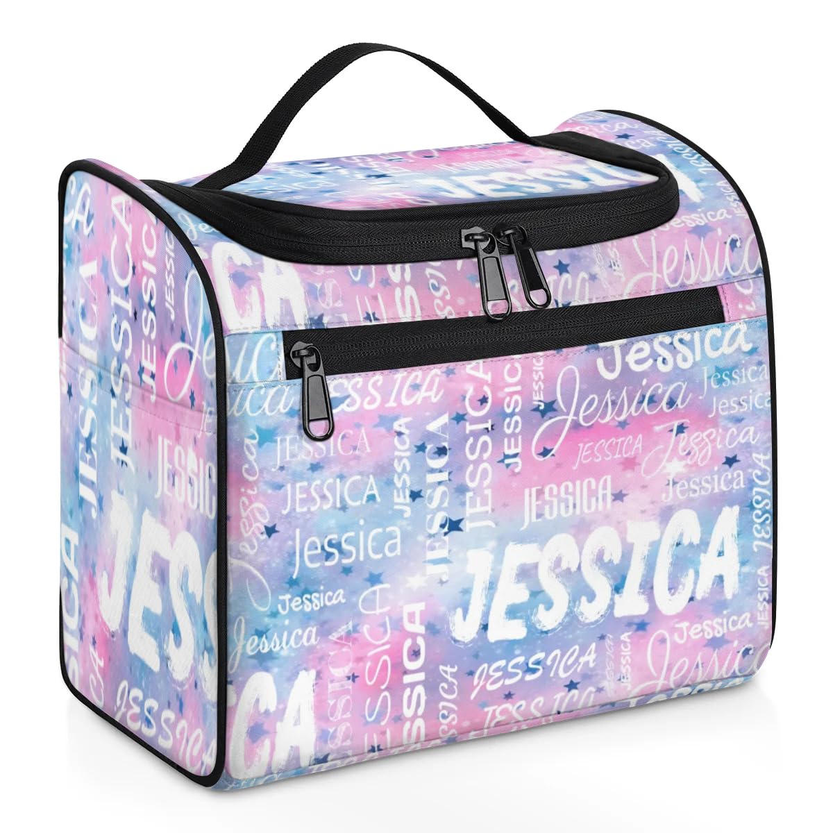 CURLYOOT Personalized Travel Toiletry Bag for Women and Men, Hanging Travel Bag for Toiletries, Custom Makeup Organizer Bag for Cosmetics, Pinks Blue