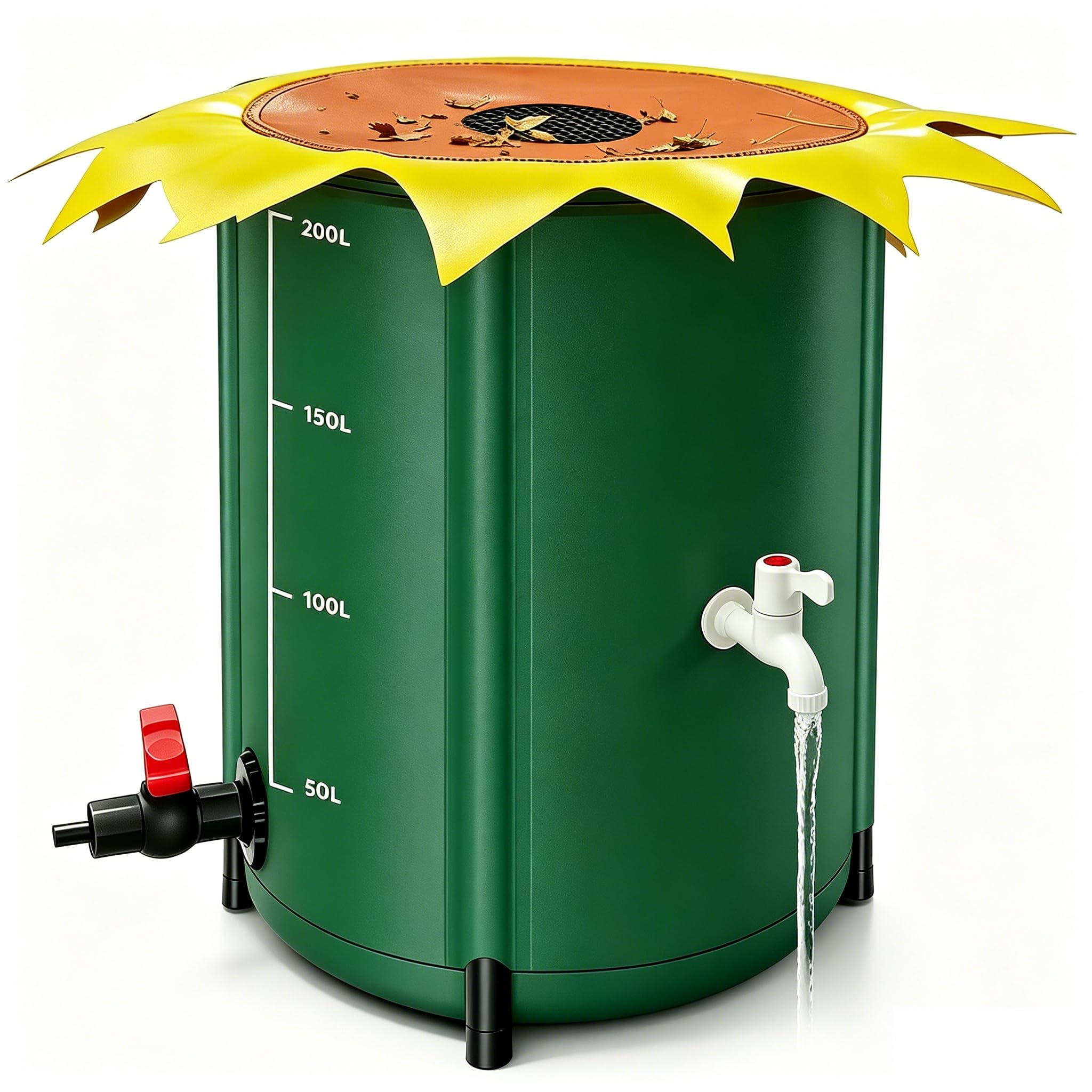 200L Water Butts with Stand and Tap, 840D Foldable Rain Barrel with 3 x Filter Spigot Downspout Overflow Kit, Filter Mesh, Collapsible Rain Barrel Water Collection System, Water Catcher