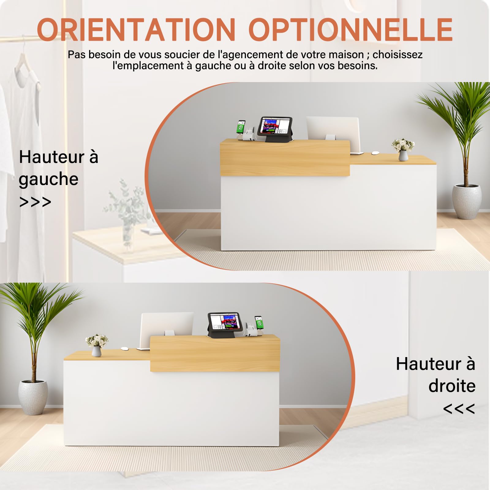 Comptoir Caisse, Accueil avec Tiroir Verrouillable étagères Ouvertes, Largeur 100‑240 cm, Moderne pour Salon Bureau Boutique
