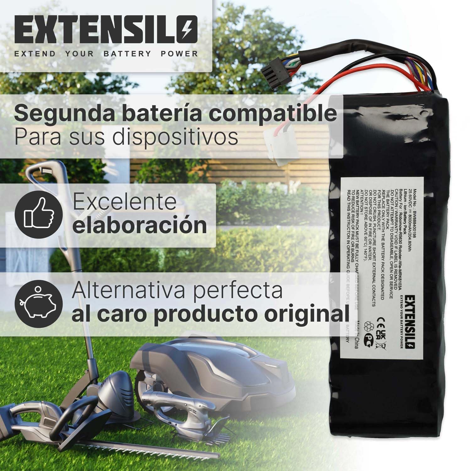 Batería Compatible con Cub Cadet LK3000, XR3 3000, XR3 4000, XR3 5000 Robot cortacésped (8000 mAh, 25,6 V, Li-Ion)