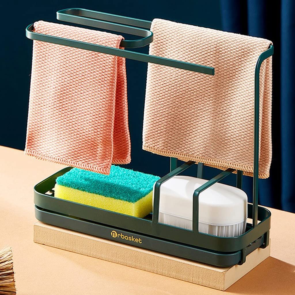 LUVADU JSY Spüle Organizer Schwammhalter mit Ablaufwanne, Waschbecken, Handtuchhalter, Waschbecken-Organizer for Küche, Badezimmer Küchen Schwammhalter