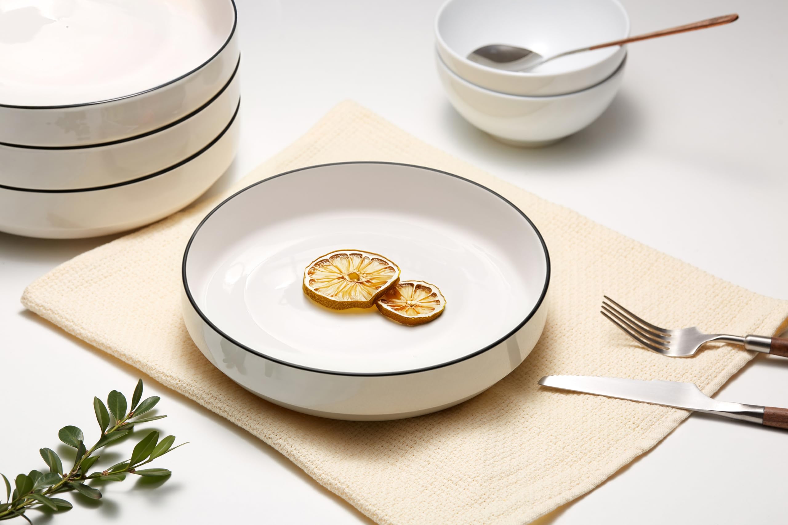 KooK Cuencos grandes de cerámica para pasta, aptos para microondas y lavavajillas, ideales para sopas y ensaladas, cuencos poco profundos, porcelana brillante, 48 onzas, juego de 4, francés
