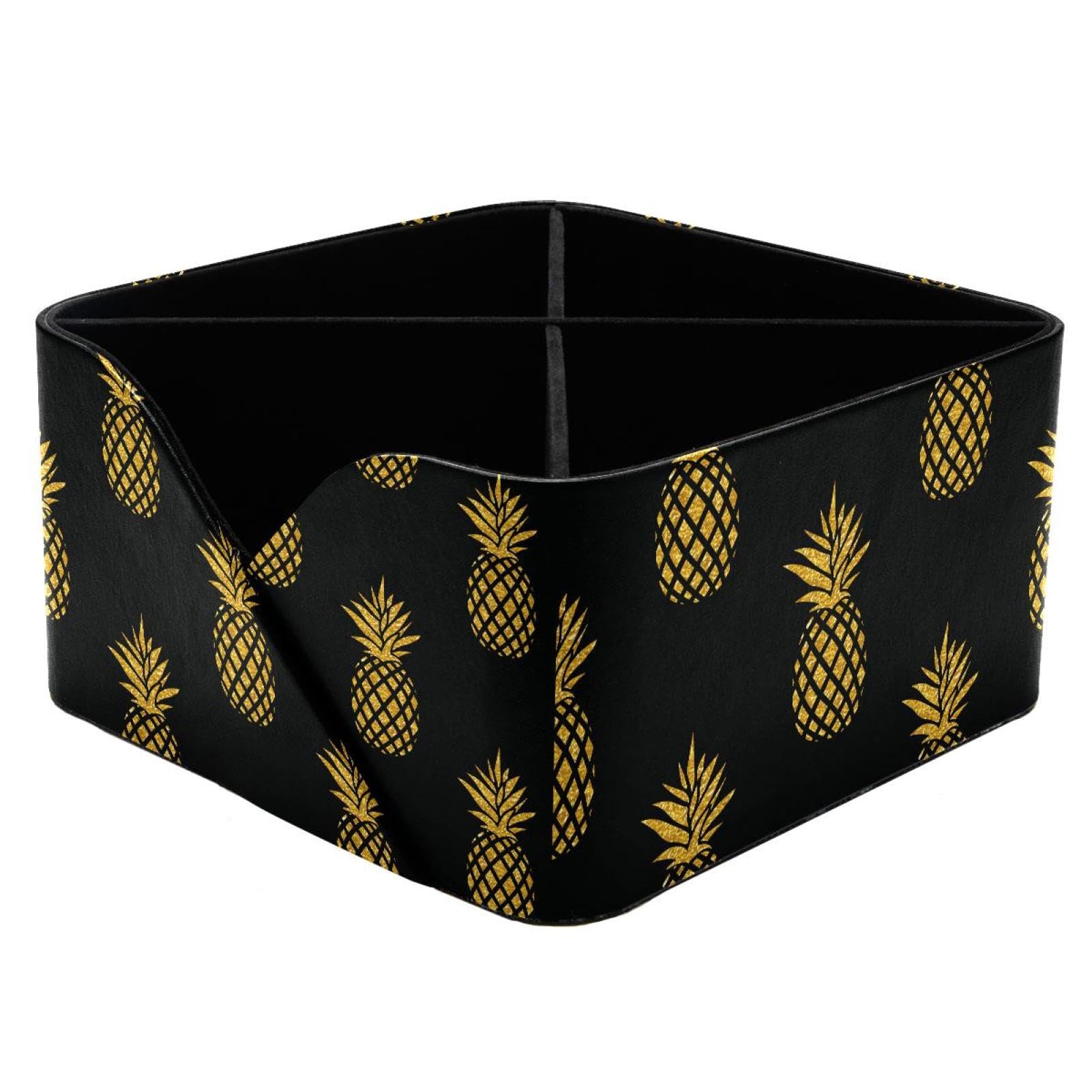KengjuTesu Summer Gold Pineapple Fruit Pattern Desktop Organizer Pen Holder, Rectangular Pencil Cup for Office, Study and Makeup Stations
