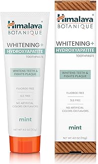 Himalaya Botanique Whitening + Hydroxyapatite Toothpaste, Mint Flavor - Nano Hydroxyapatite to Support Remineralization and Restore Enamel to Strengthen Teeth - Vegan, Gluten Free, 4 oz (Pack of 2)