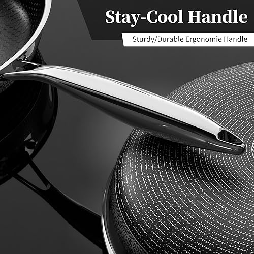 Miniatura 5 de Innerwell Sartenes antiadherentes de 8 pulgadas, híbridos de acero inoxidable, de tres capas, sartén de cerámica de titanio, antiadherente, libre de