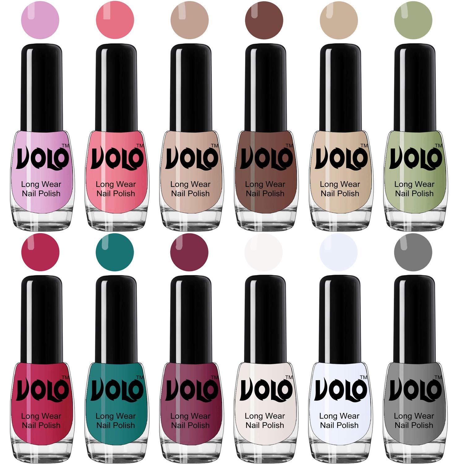 Volo True Wear High Gloss Impresso Nail Polish Sets of 12 Nail Paints(Purple, Pink, Nude, Nude, Nude, Mint, Pink, Green, Pink, White, Top Coat, Grey) 60 ML-image-43