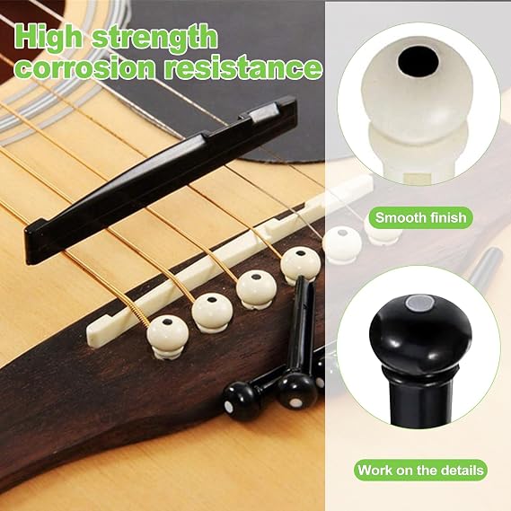 24 PCS Acoustic Guitar Bridge Pins with Puller Remover Tool, Saddle and Nut, Replacement Parts for Acoustic Guitar, White and Black