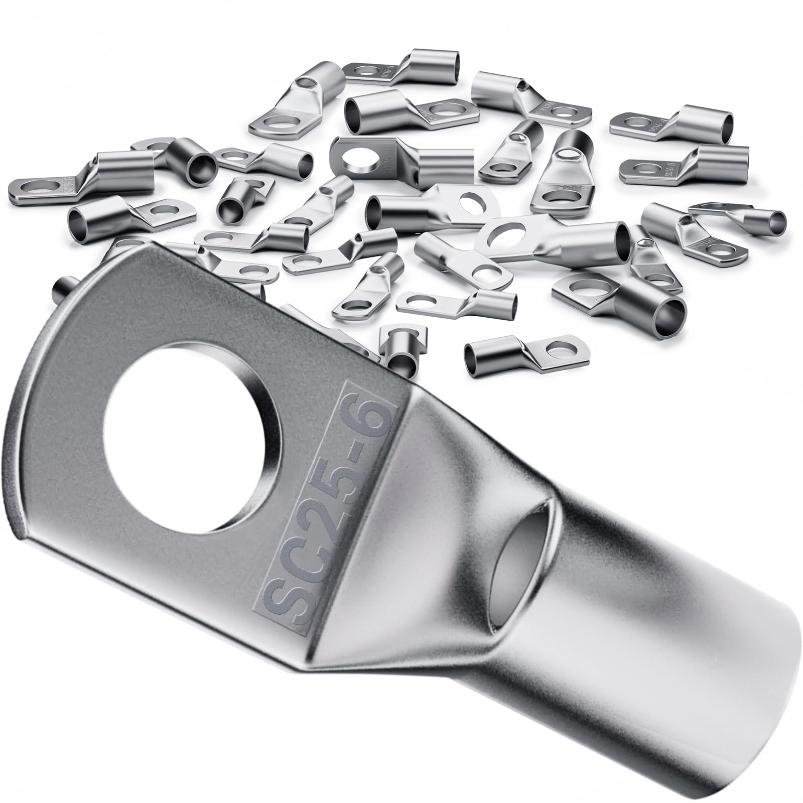 YOOPIN Rohrkabelschuh SC25-6, 15 Stück Kabelschuhe Set 25mm², M6 SC Rohrkabelschuhe Set für Kfz Batteriekabel, Kupfer Ringkabelschuhe Set, Kabelschuhe Sortiment für Auto, Rohrkabelschuh Set