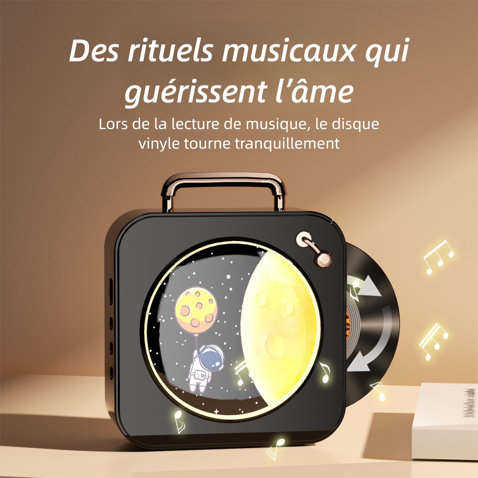 Son Cosmic Melody Starlight, thème de l'espace, lumières LED, audio Bluetooth, style vinyle rétro + Bluetooth/U Disk/TF Card Playback 1800mAh Long-lasting Battery Multifunctional Sound