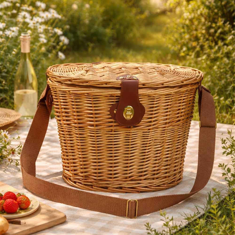 Cesto Funghi Vimini Ovale con Coperchio e Tracolla 34x25 h26 cm Oliver