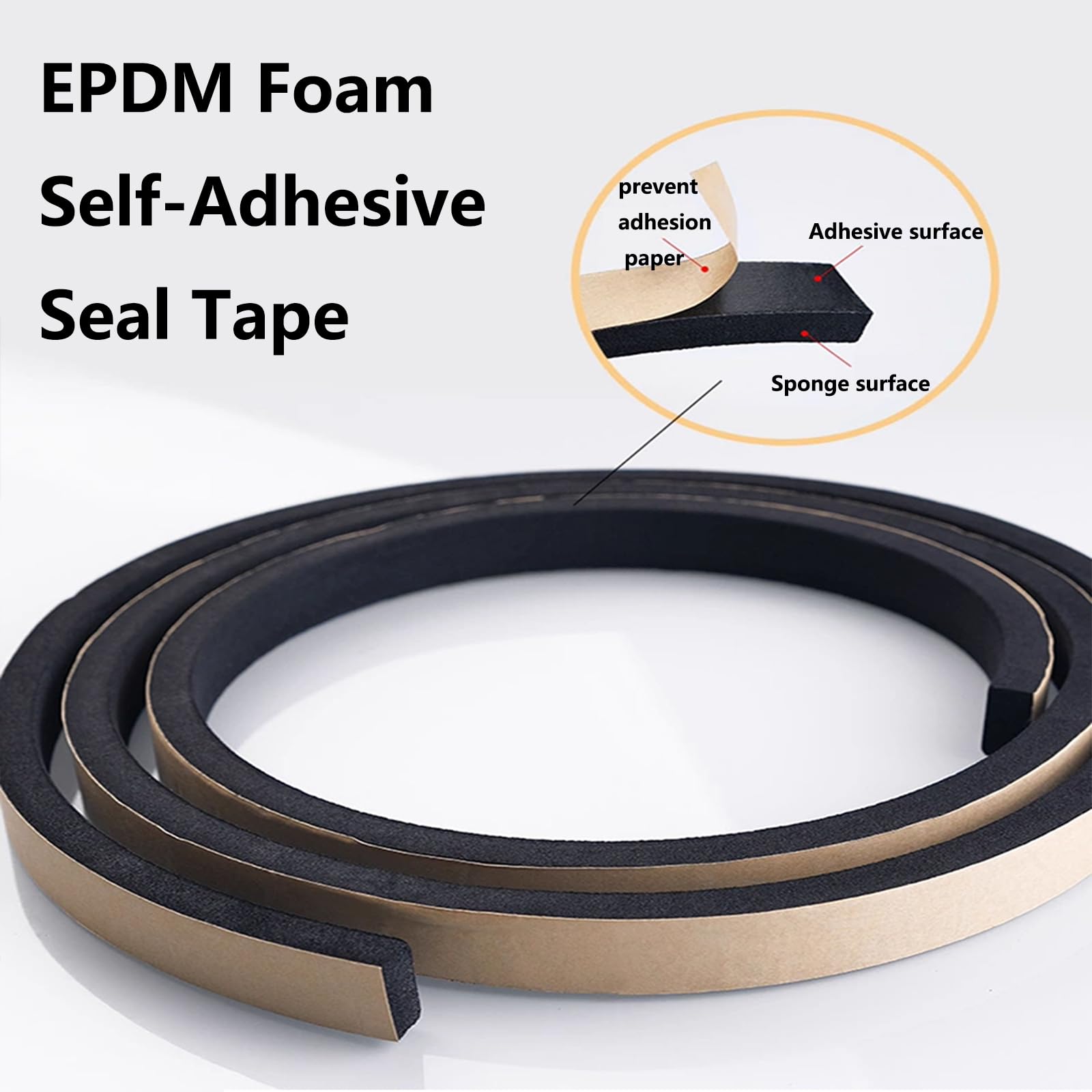 Cinta de espuma autoadhesiva para burletes, Cinta de sellado autoadhesiva espuma EPDM 2 m 20 mm x (20-50) for impermeabilización y reducción ruido(20mmx20mm)