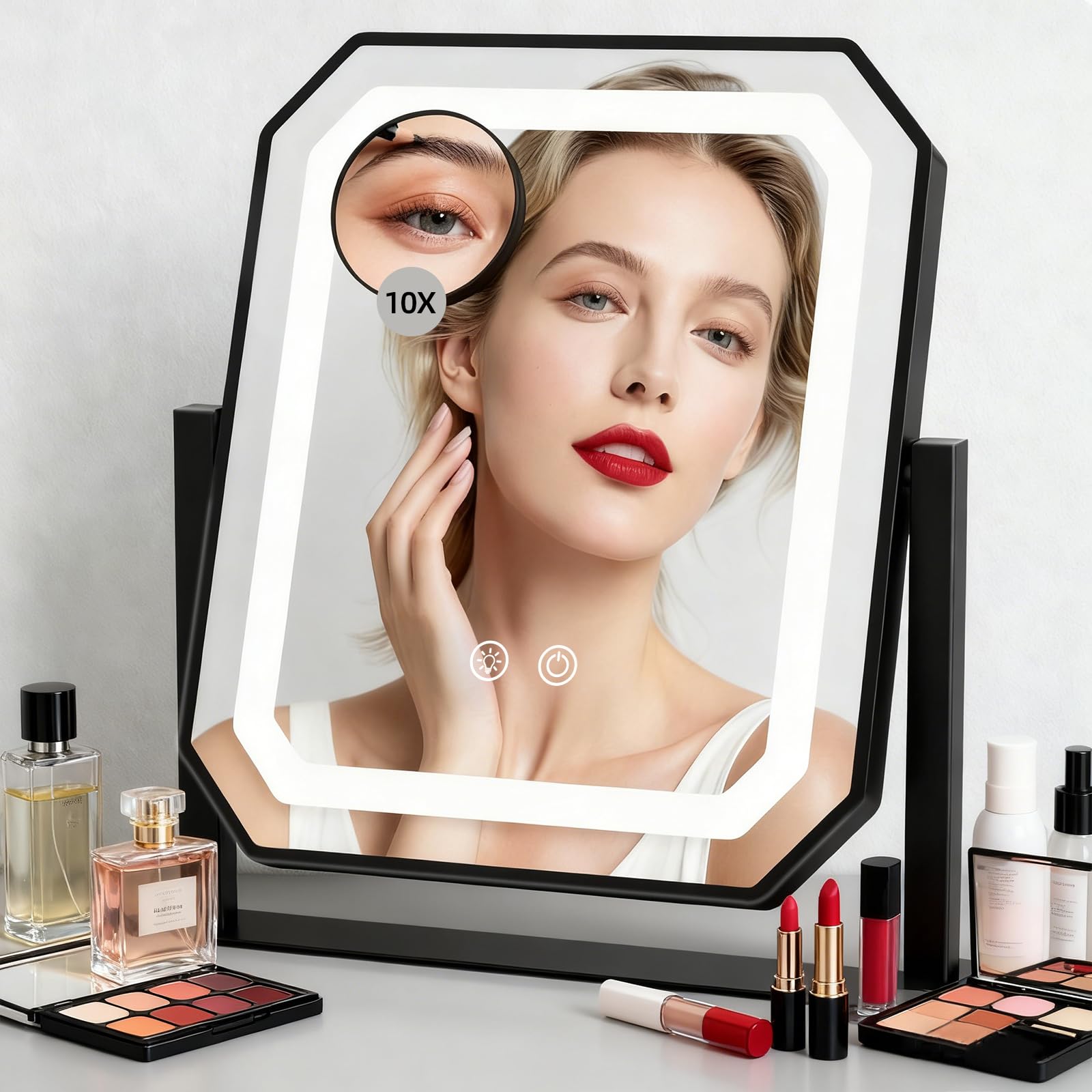 Espejo de maquillaje con luces de mesa ideal para cosmética y tocador