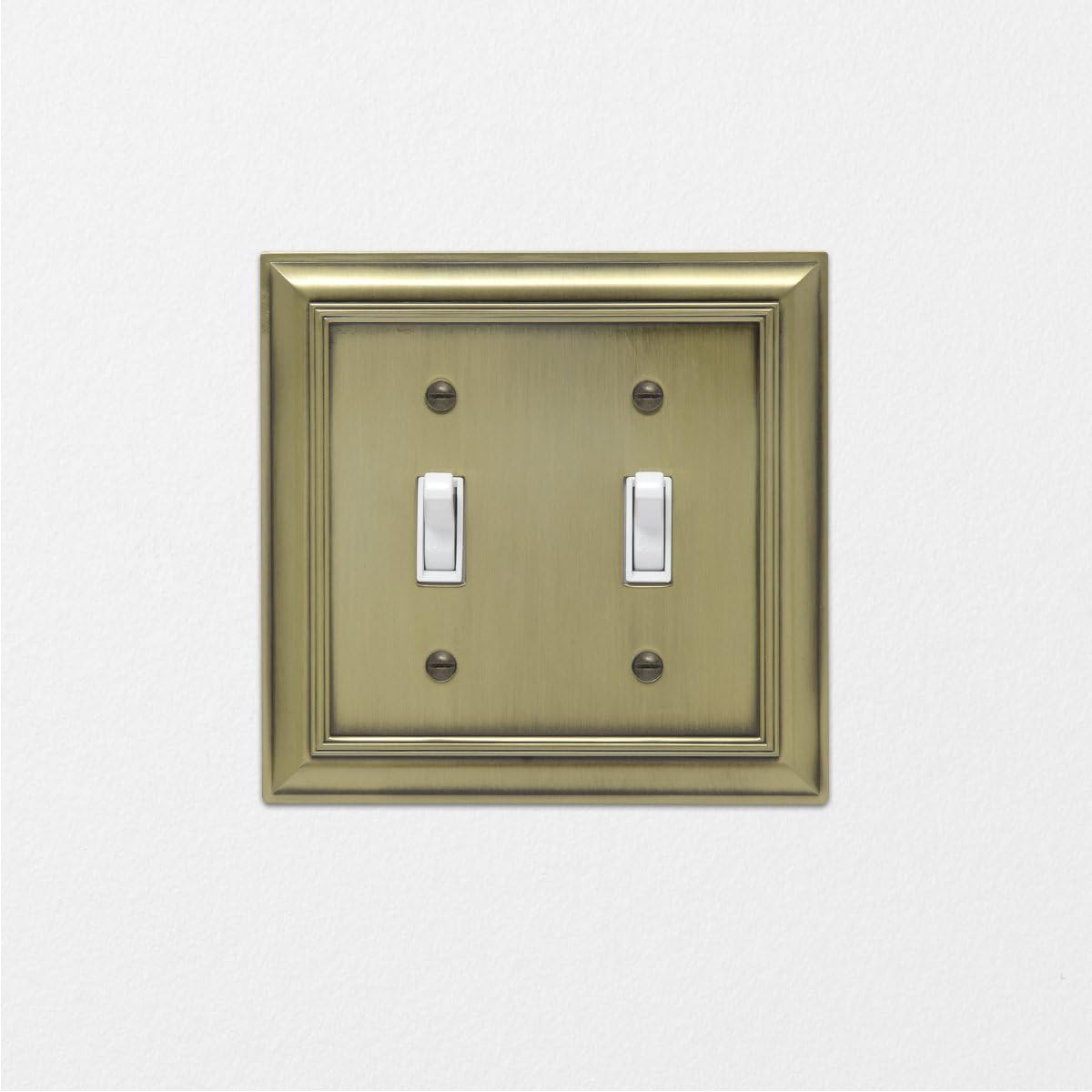 Amazon Basics Double Toggle Light Switch Wall Plate, Antique Brass, Set of 2