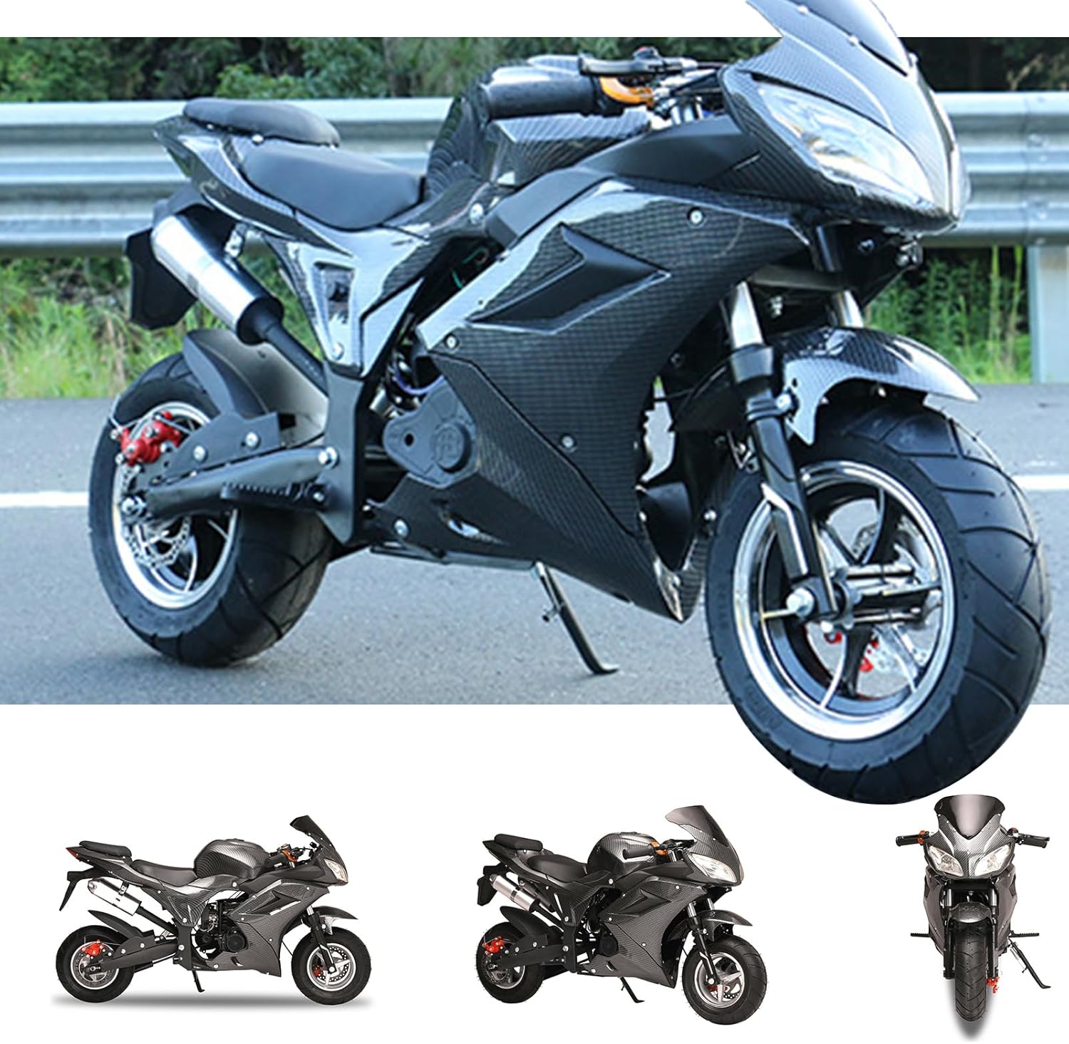 Pocket Rocket Motorcycle, 4-Stroke 50cc Motorcycle with Front Rear Disc Brakes, Dual Headlights Pocket Gas Motorbike, Kids Dirt Bike, Mini Motorcycles for Adults Trail Racing Up to 40KM/H Bla